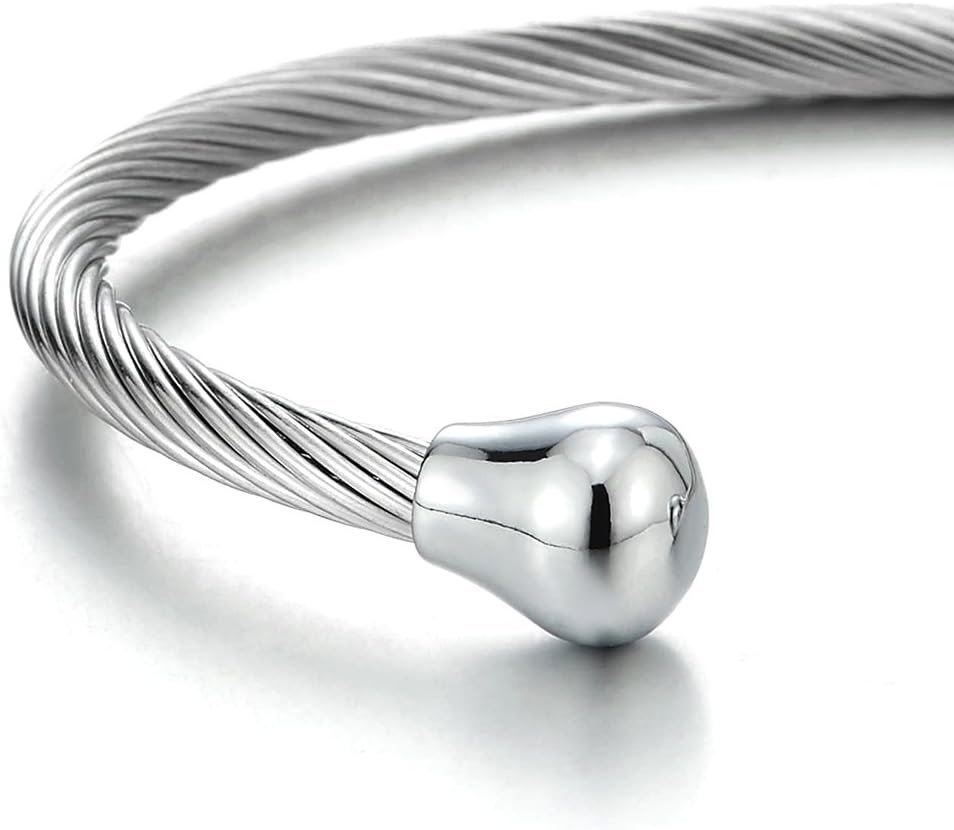 COOLSTEELANDBEYOND Elastic Adjustable Stainless Steel Cuff Bangle Bracelet for Mens Womens