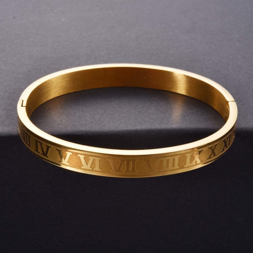Gold Silver Plated Bracelets for Men Women Roman Numeral Bangle Bracelet Stainless Steel Personalized Engraved Unisex Gift