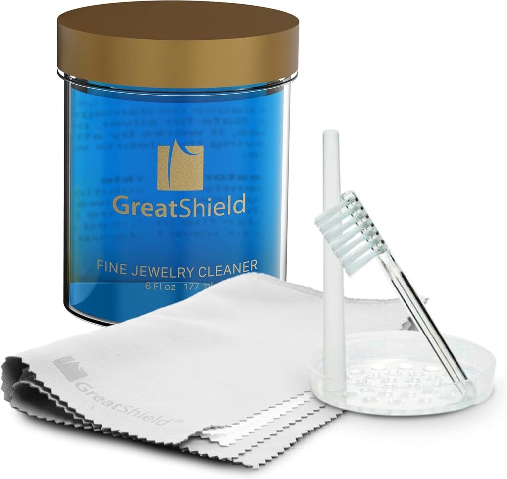 GreatShield Fine Jewelry Cleaner Solution Kit with Cleaning Brush, Polishing Microfiber Cloths and Basket, Suitable for Gold, Platinum, Titanium, Diamond, Crystal, Bracelet, Rings, Necklace, Earrings