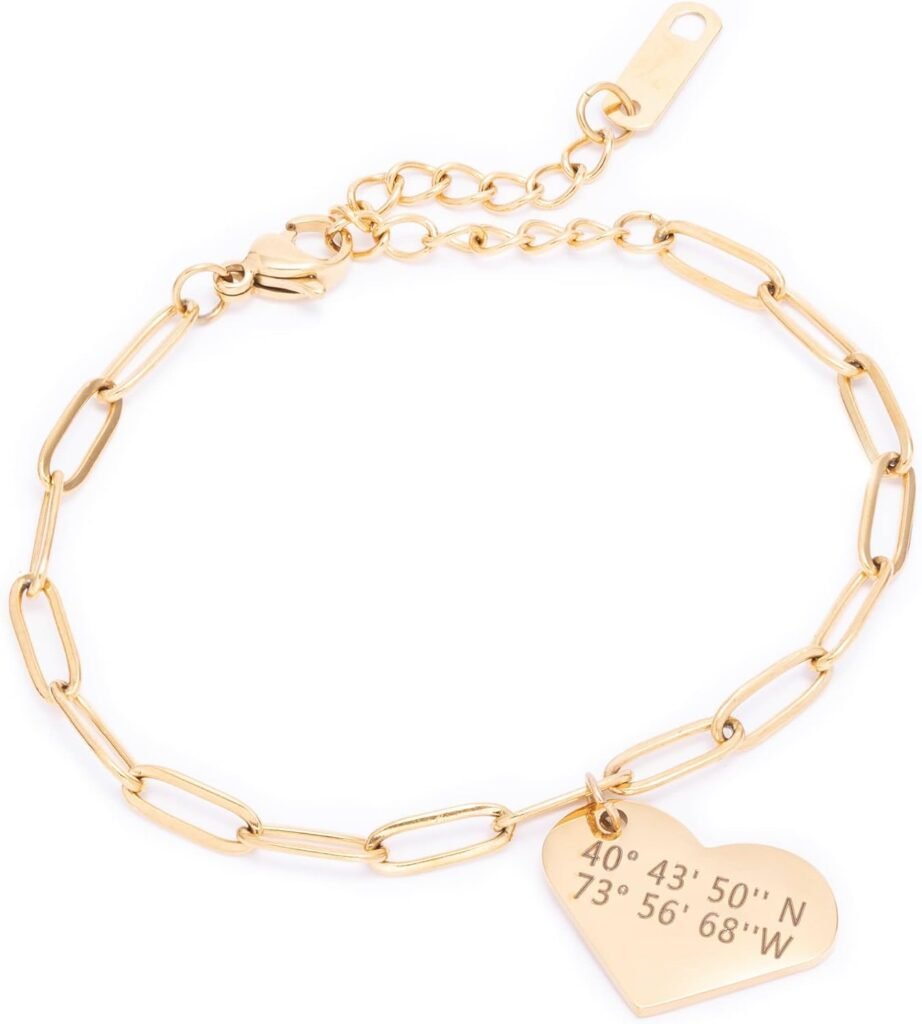 MignonandMignon Paperclip Chain Bracelet Personalized for Her Custom Engraved Heart Pendant Bracelet Gold Charm Jewelry Custom Mothers Day Gift Unique Link Bracelet -P-BR-LH