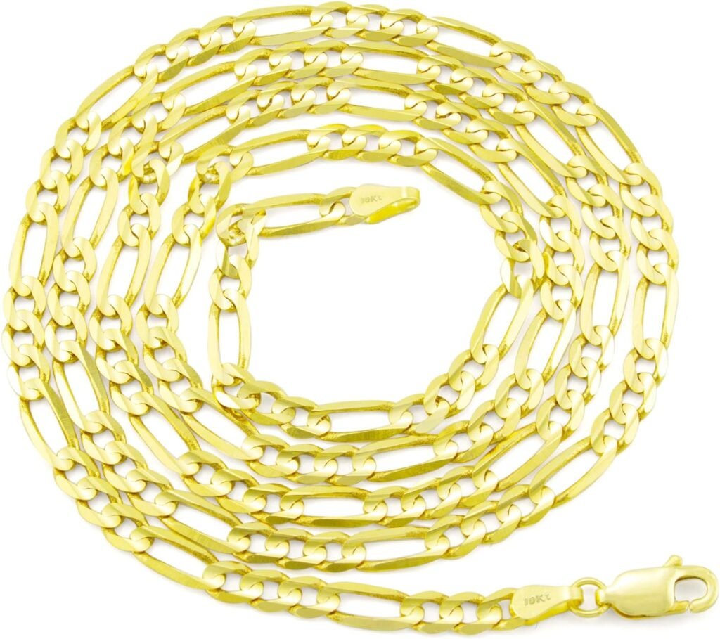 Nuragold 10k Yellow Gold 4.5mm Figaro Chain Link Bracelet, Womens Mens Jewelry 7 7.5 8 8.5 9