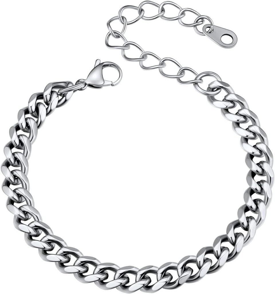 U7 Link Bracelets for Men, Stainless Steel/Black/Gold Plated Cuban Link Chain Bracelets, Unisex Chunky Bracelets, Xmas Fathers Day Jewelry for Him