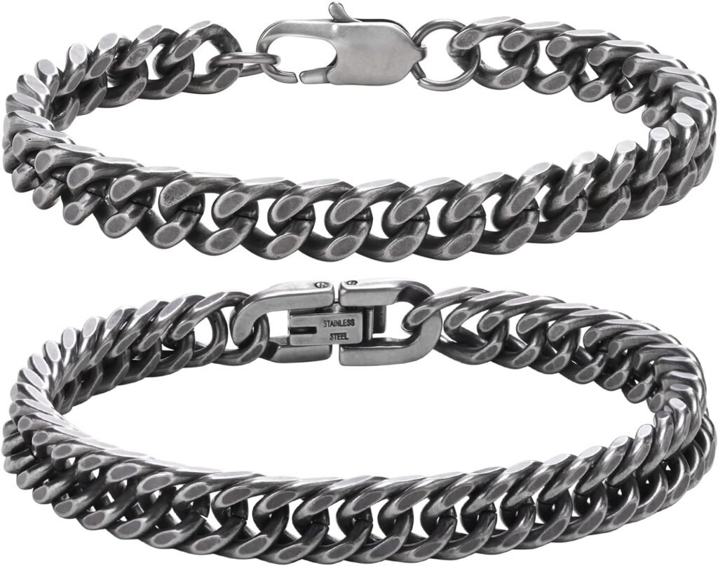 VNOX 2 Pcs Chain Bracelet for Men Women - Sturdy Stainless Steel Curb Width Cuban Link Chain Bracelet Set for Men Women,6.5/7/7.4/8.2/9 Inches