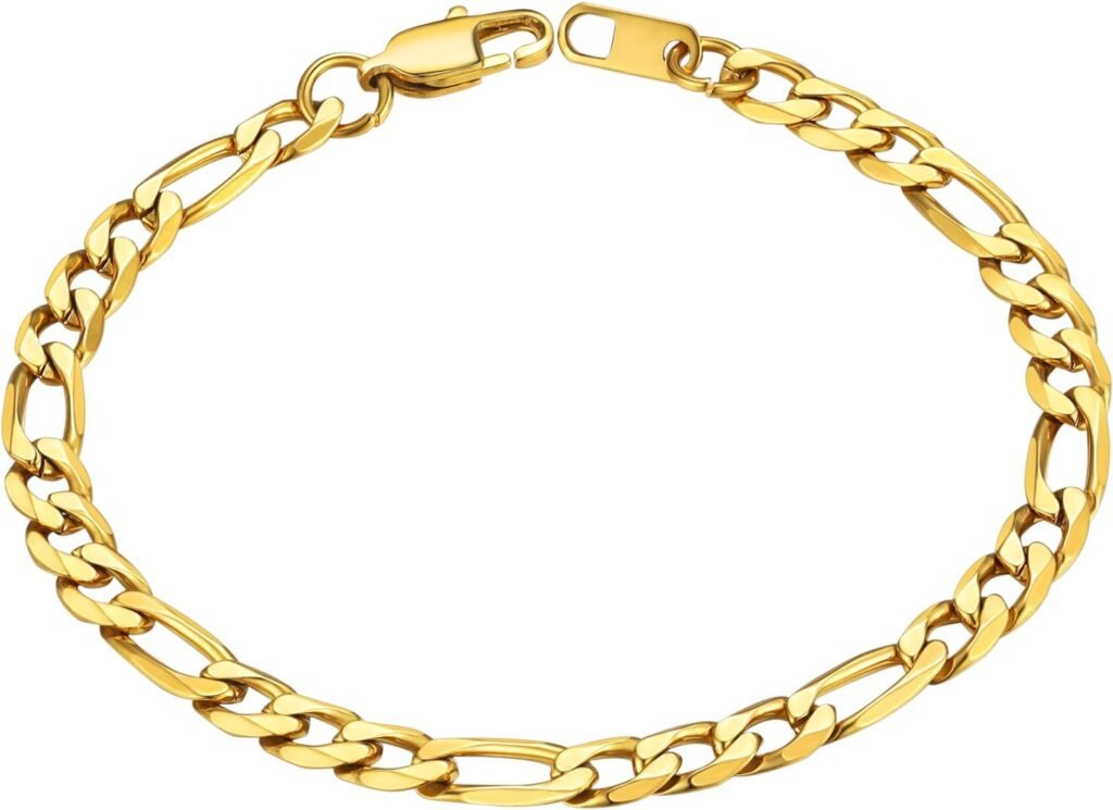 ChainsHouse Figaro Link Chain Bracelet Stainless Steel/Black/18K Gold Plated Wrist Bracelets for Men Women, 6MM-13MM, 7.5/8.3, Send Gift Box