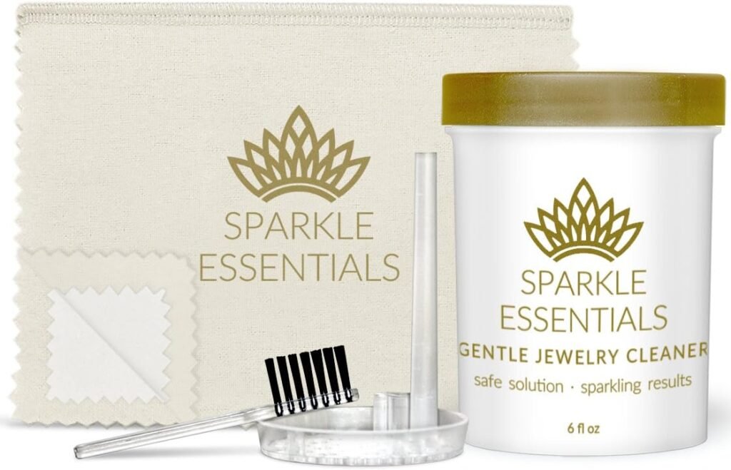 Gentle Jewelry Cleaner Solution Kit: Gold, Sterling Silver, Diamond, Turquoise, Pearl, Earrings, Engagement or Wedding Ring, Fine  Fashion Jewlery, Cleaning Solution, Polishing Cloth, Dipper  Brush