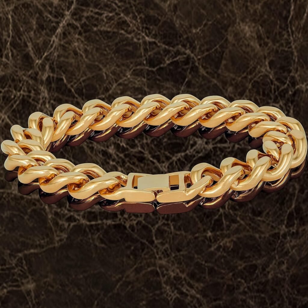 LIFETIME JEWELRY 15mm Miami Curb Cuban Link Chain Bracelet 24k Real Gold Plated