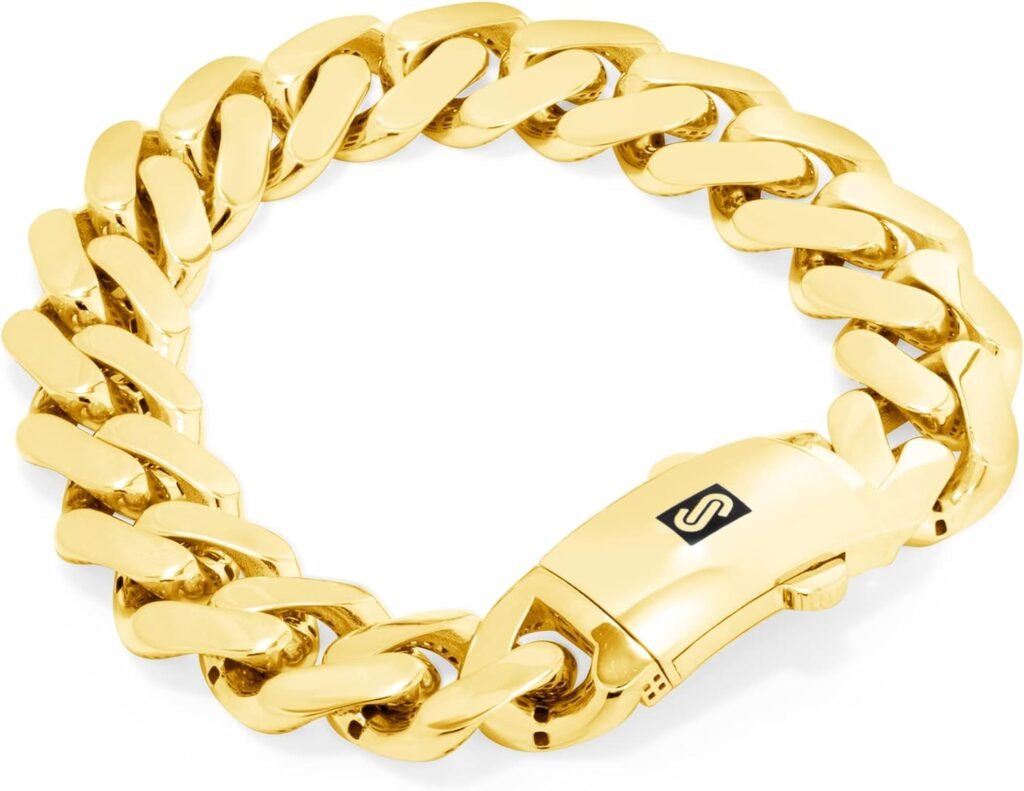 Nuragold 10k Yellow Gold 15mm Royal Monaco Miami Cuban Link Chain Bracelet, Mens Jewelry Fancy Box Clasp 8 8.5 9