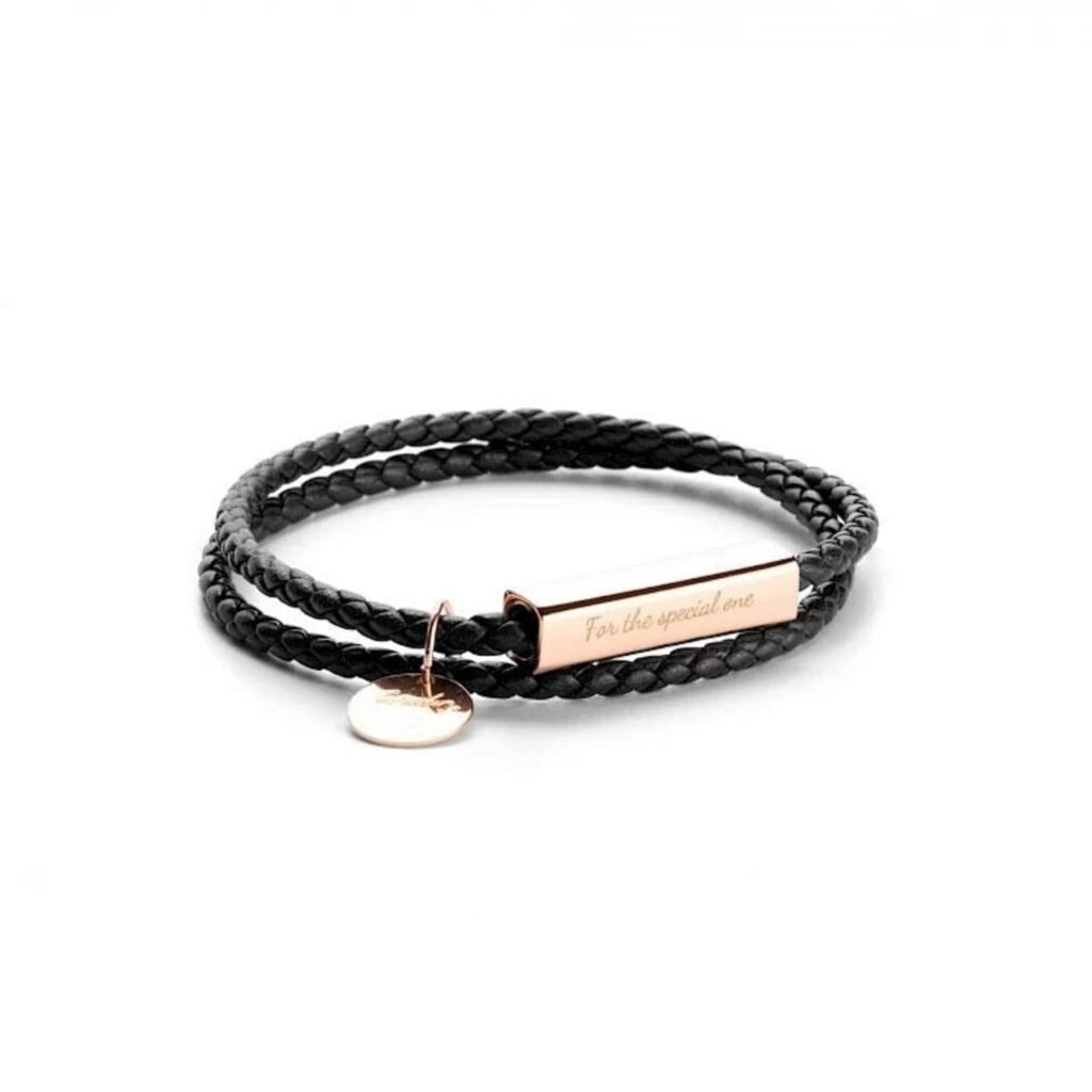 PERIMADE Personalized Couples Bracelet, Custom Name Engraved Matching Bracelet Promise Love Relationship Braided Bracelet Customized Gifts for Women Men - Black/Rose Gold, No Engrave