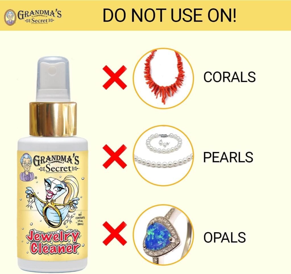 Grandmas Secret Jewelry Cleaner - Gold and Silver Jewelry Cleaner - Toxin and Chemical-Free Jewelry Cleaning Solution - Jewelry Cleaner Liquid for Office and Home Use - 3-Ounce Anti Tarnish Spray