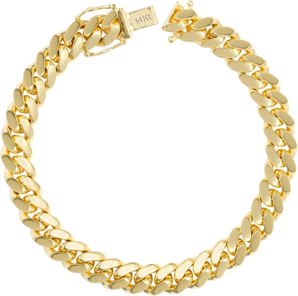 Nuragold 14k Yellow Gold 8mm Solid Miami Cuban Link Chain Bracelet, Mens Jewelry Box Clasp 7 7.5 8 8.5 9