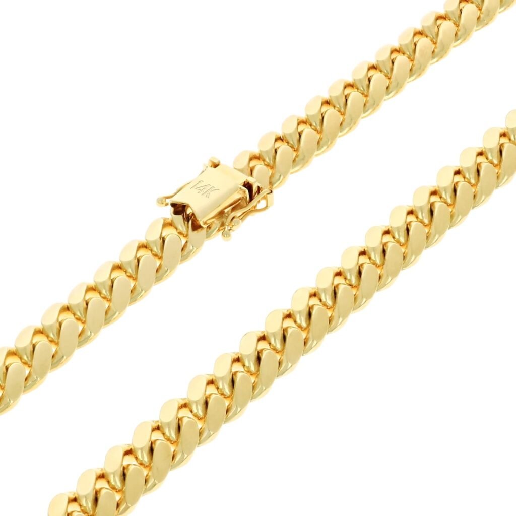 Nuragold 14k Yellow Gold 8mm Solid Miami Cuban Link Chain Bracelet, Mens Jewelry Box Clasp 7 7.5 8 8.5 9